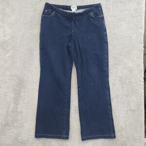 Pajama Jeans Women's L Pull On Stretch Blue Denim Wide Leg Drawstring Pockets